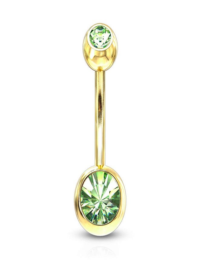 FIFTH CUE Double Press Fit Jeweled Gold IP over 316L surgical Steel Belly Button Rings (GREEN) - Image 1